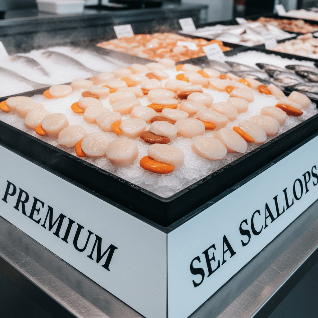 Fresh scallops on ice
